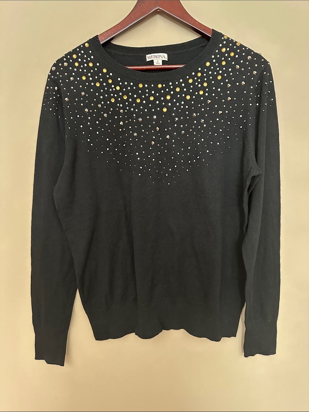 Merona Black Sweater with Gold & Silver Stud Accents